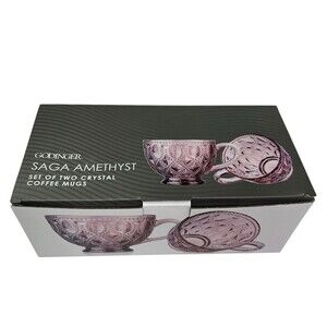 Godinger Saga Amethyst Coffee/Tea Mug Set of 2 Purple Embossed w/ Box